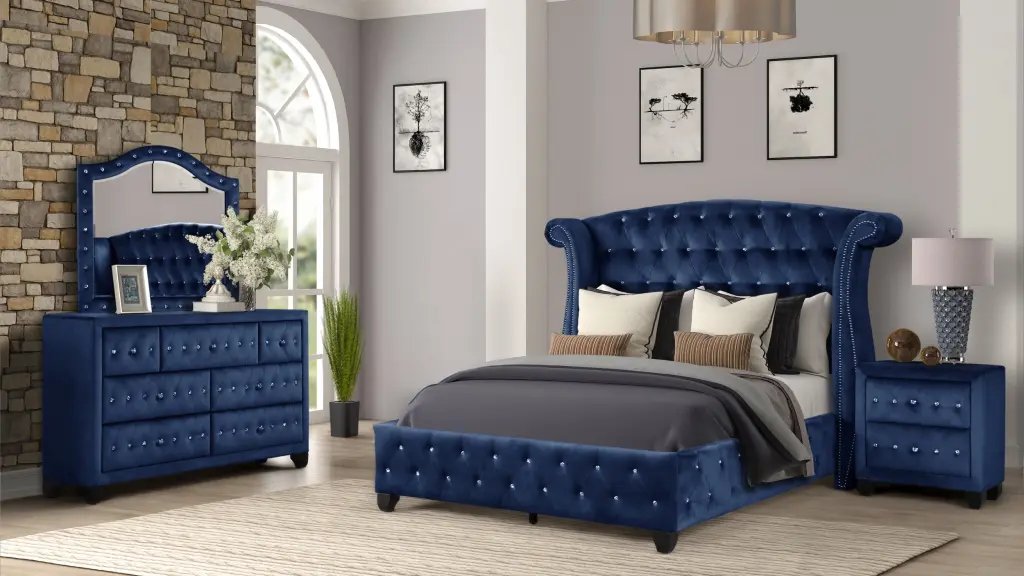 Sophia Modern Style Crystal Tufted Queen 4 Piece Bedroom Set galaxy home furnishings