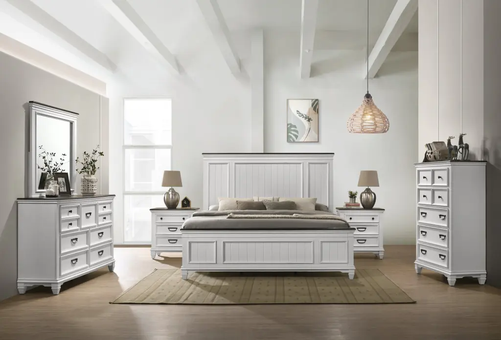 Clelane Wood Bedroom 6 Piece Set Lap Panel Queen Bed, Dresser, Mirror hz