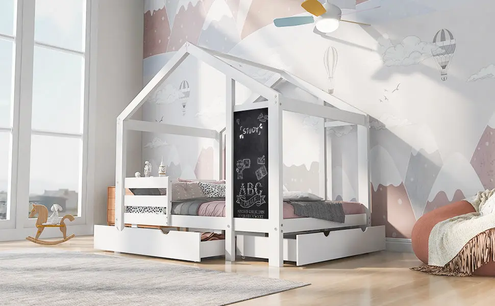 Full Houtilize Bed Blackboard and Drawers Two Assembly Options White artistry at home