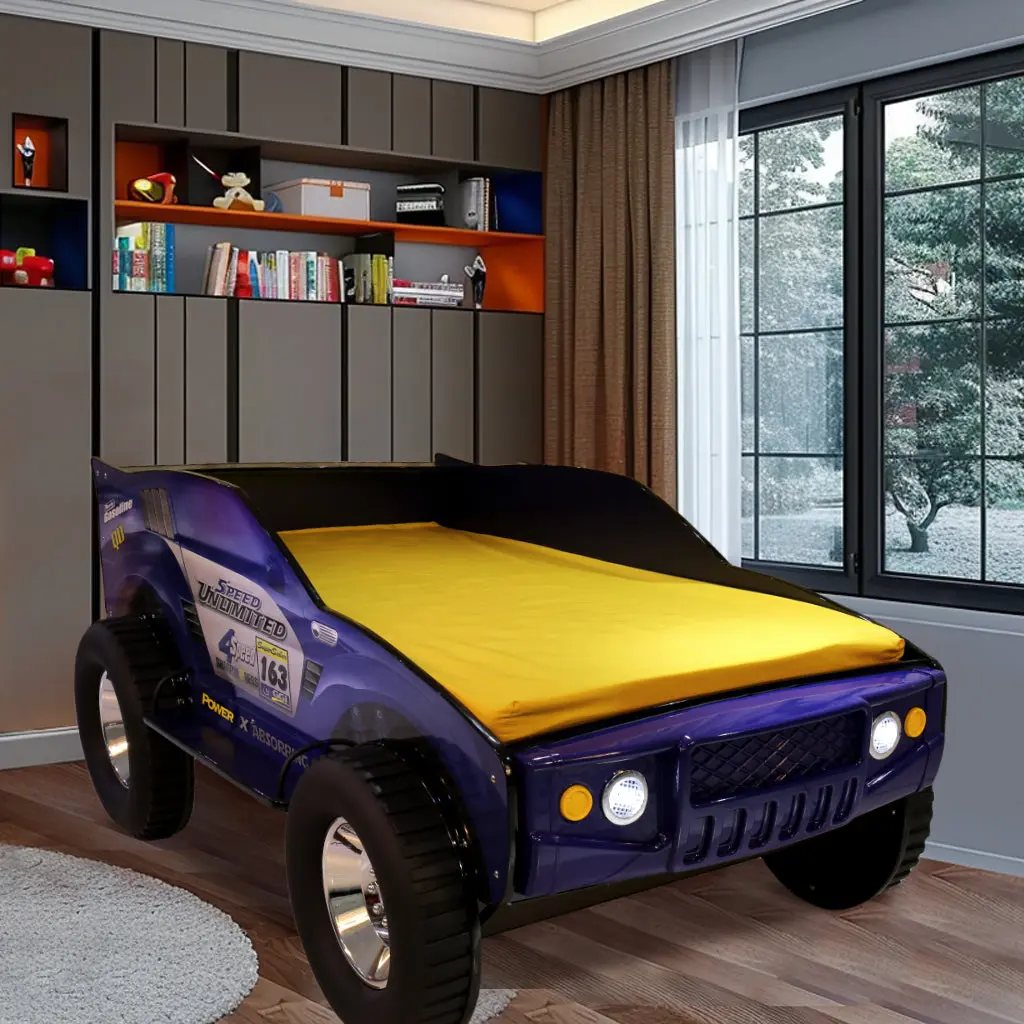 Unlimited Speed Jeep Bed Twin Blue MDF Kids Bed Fun Design bumpkin-craft.