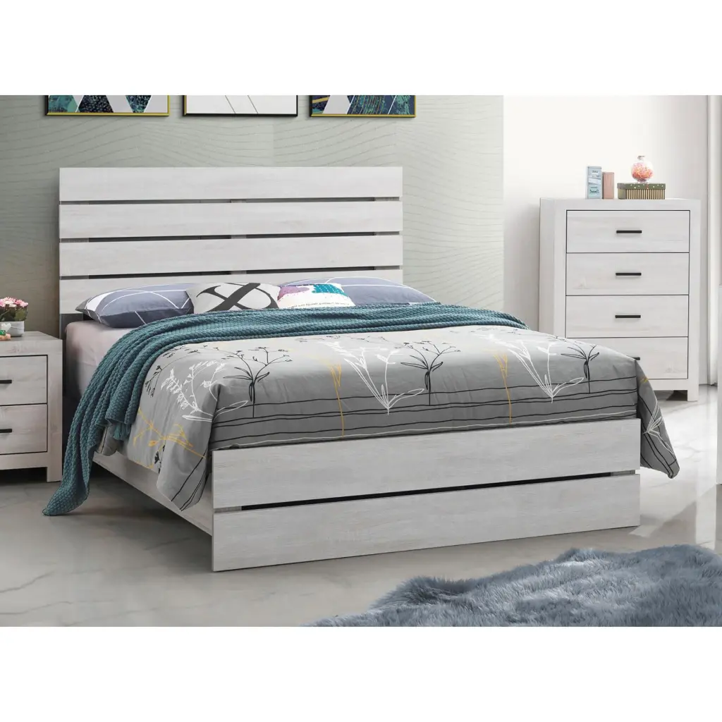 Coastal White Slatted Headboard Queen Panel Bed Box Spring Required furniture max