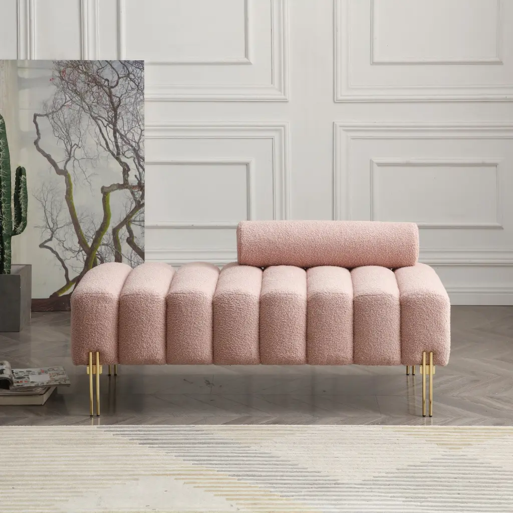 53.2 Inch Width Modern End Bed Bench Sherpa Fabric Upholstered 2 Seater aijiafurniture