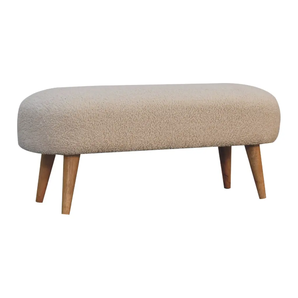 Boucle Hallway Bench Cream Foam Wood Fabric Entryway Seating artisan furniture