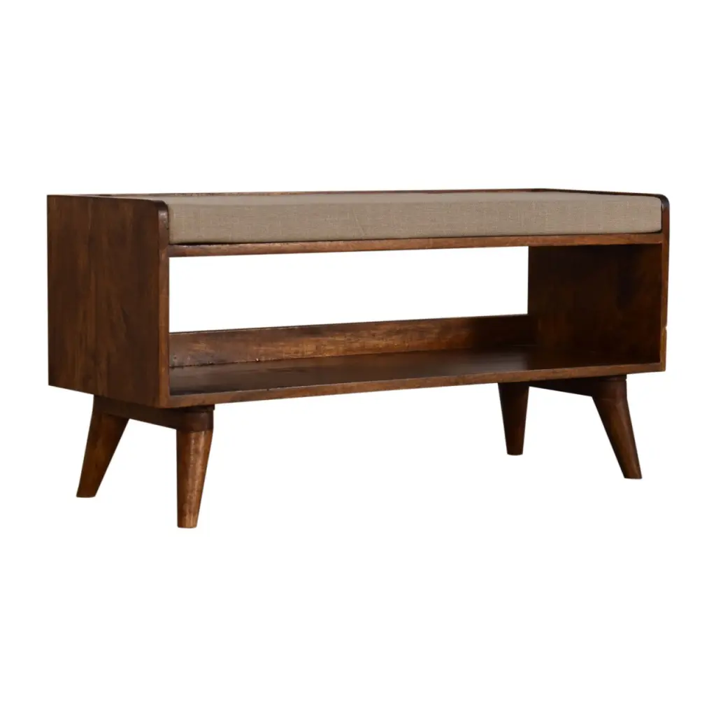 Mud Linen Nordic Storage Bench Chestnut Foam Wood Fabric artisan furniture