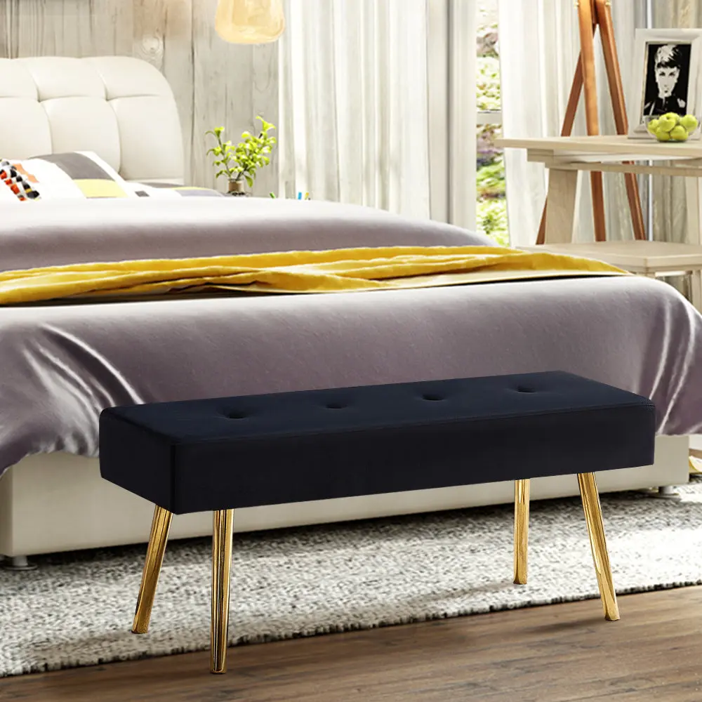 Long Bench Bedroom Bed End Stool Black Tufted Velvet Upholstered bn smart home w1516