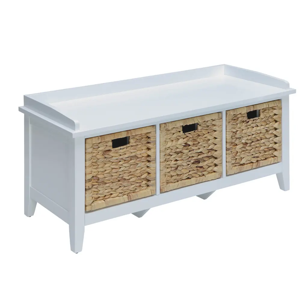 Beige And White Bench 3 Drawers Beige Wood Storage Bench furniture max