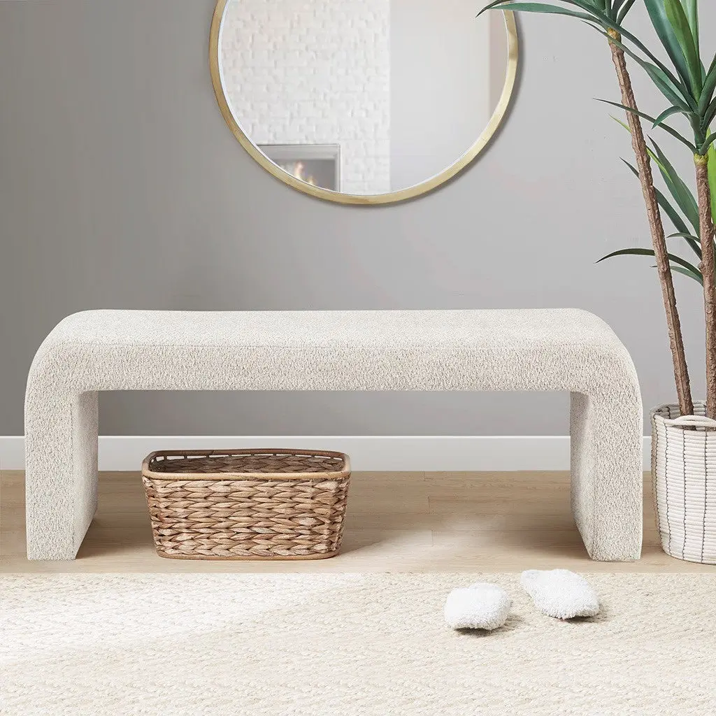 Boucle Waterfall Bench Cream Wood Fabric jla