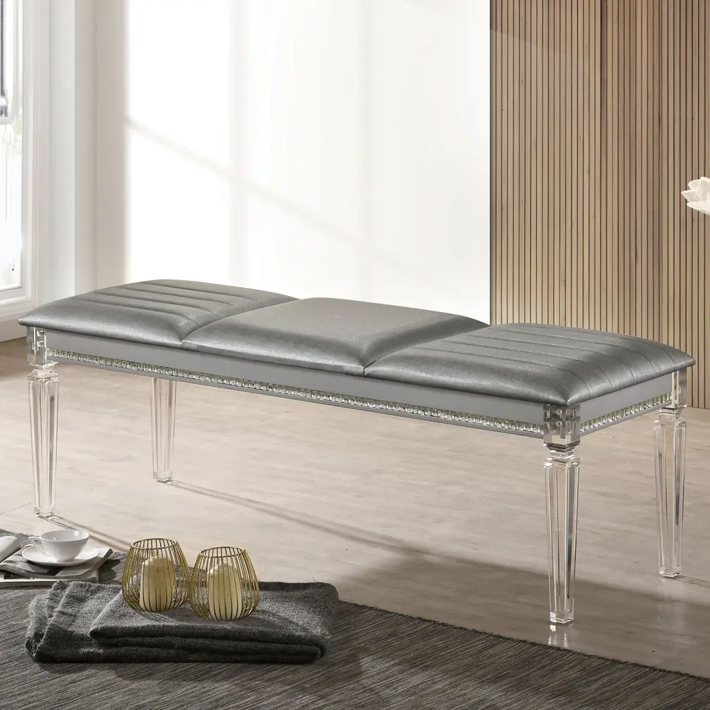 Antique Timeless Silver 1 Piece Bench Contemporary Solid Wood Acrylic kanepe