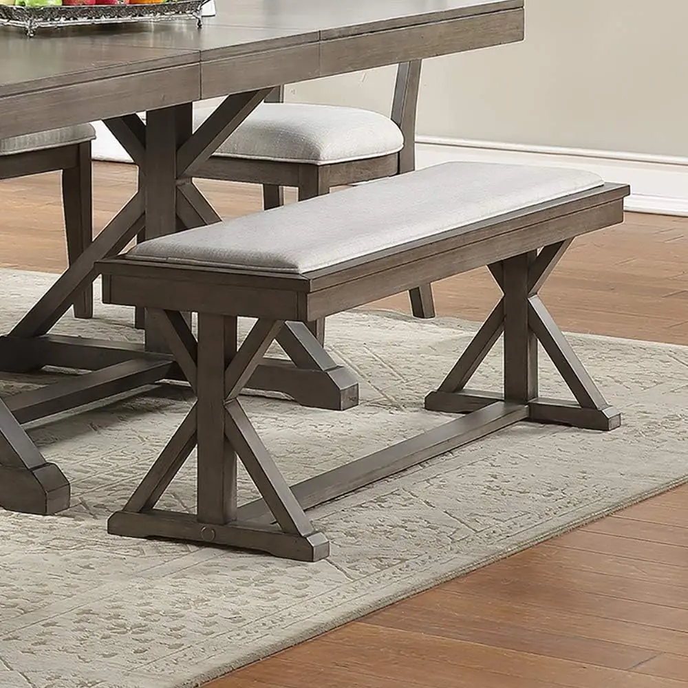 Ash Gray Contemporary Solid Wood Veneer Dining Room Bench Cream Cushion kanepe