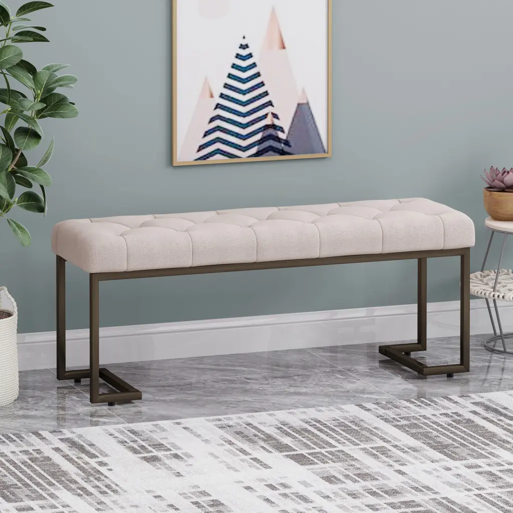 Beige Fabric Bench Living Room or Bedroom nh-an