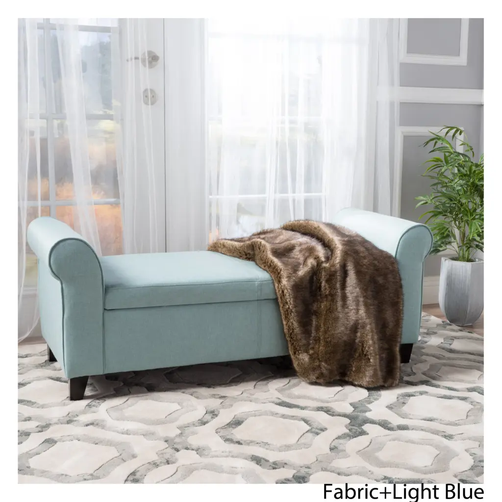 Hayes Armed Storage Bench Light Blue Fabric Upholstered Seat nh-an
