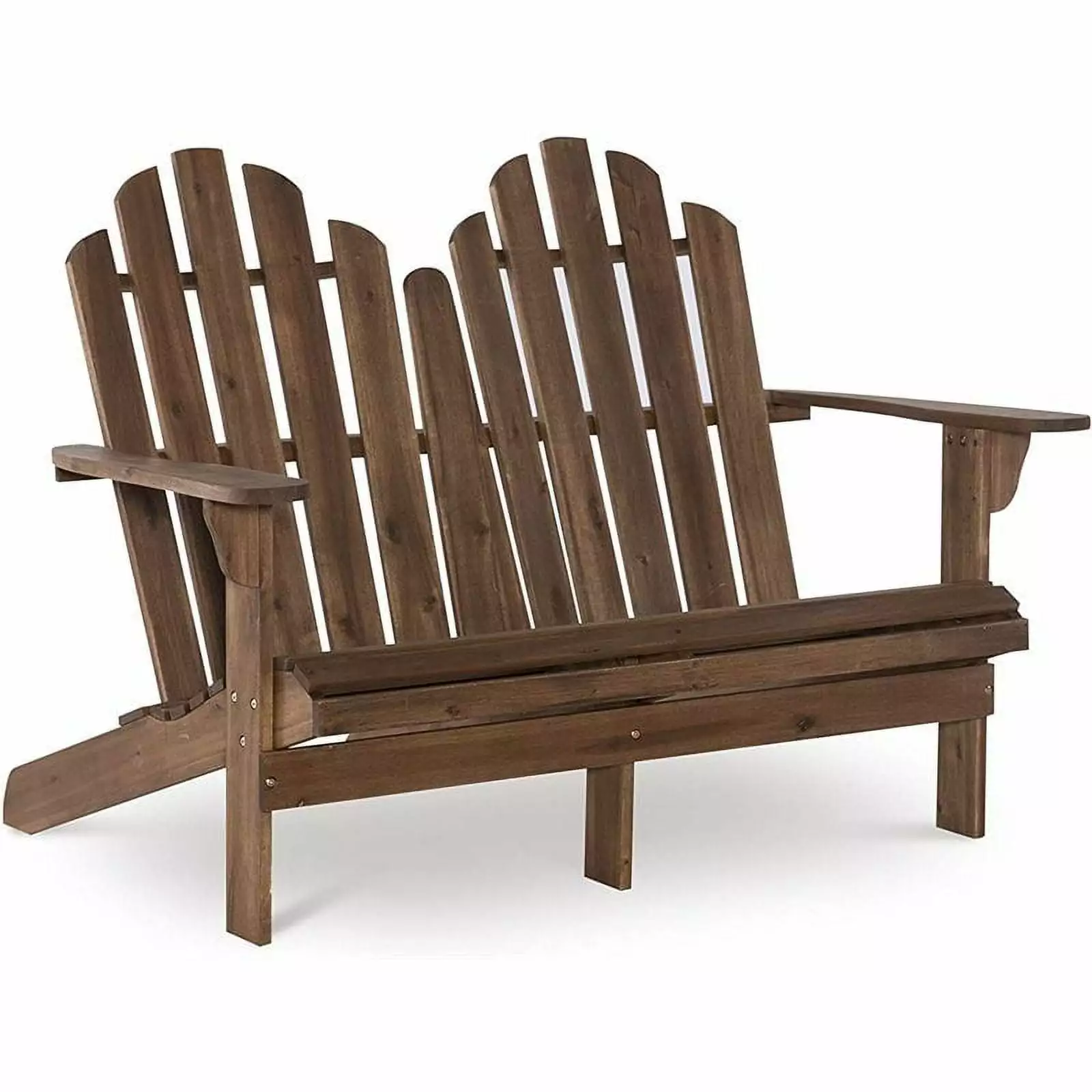 Riverbay Furniture 14.5 Inch Coastal Wood Outdoor Double Bench Brown