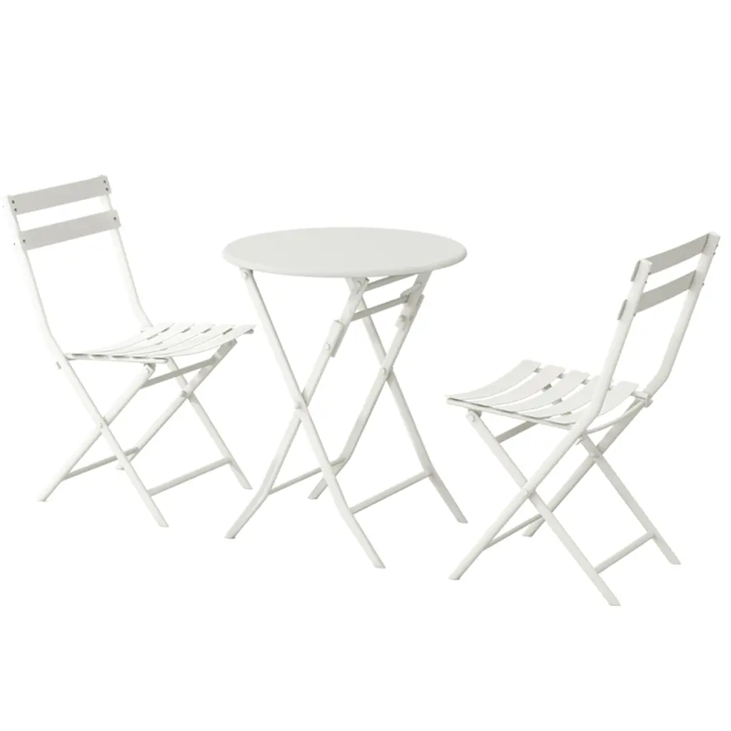 3 Piece Patio Bistro Set Foldable Round Table And Chairs White garden life
