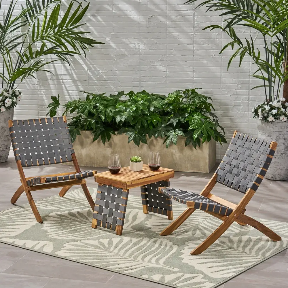 Huntsville Outdoor Foldable 2 Seater Acacia Wood Chat Set Strapping nh-sunfay