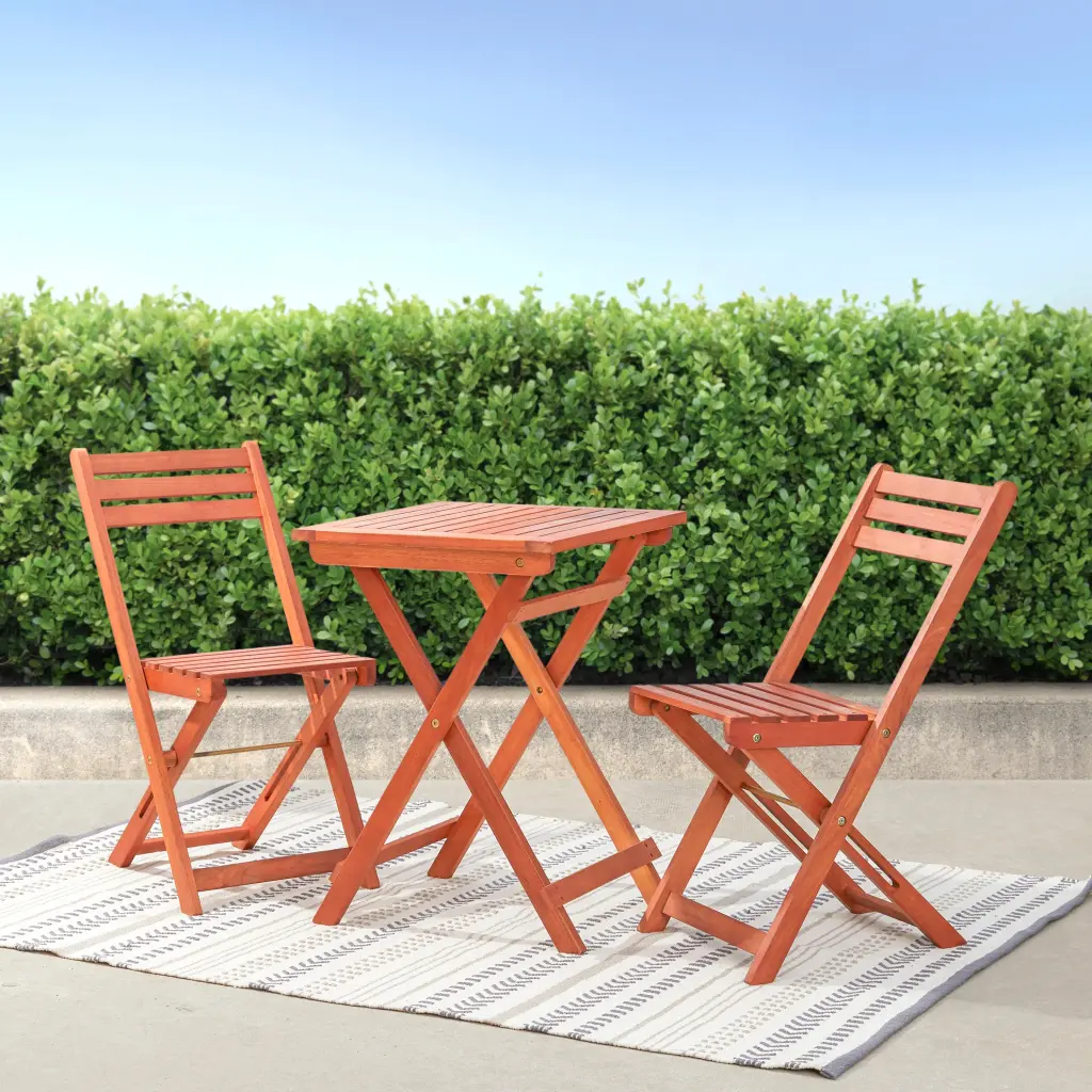 Marco Reddish Brown Balcony Wood Bistro Set Natural Wood Eucalyptus sol