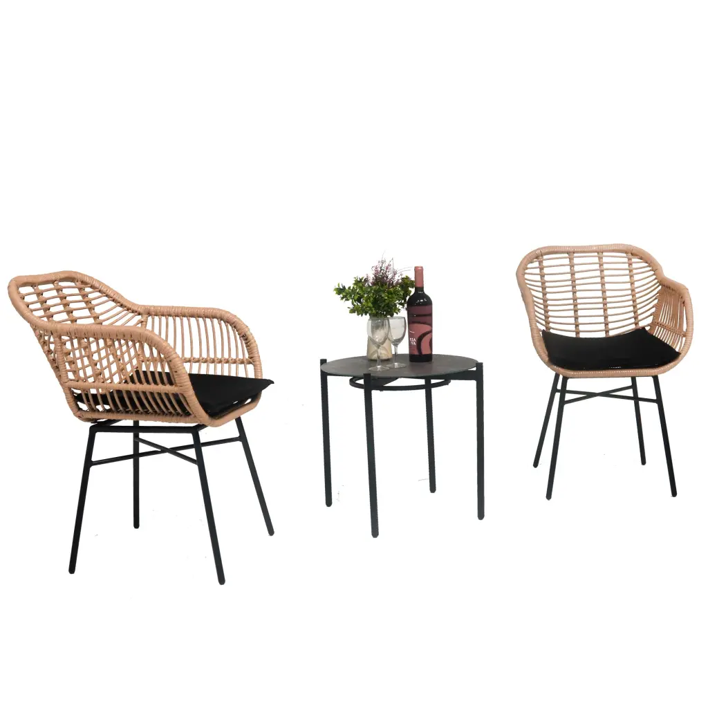 3 Piece Premium Outdoor Wicker Patio Bistro Table and Chairs Set tenway