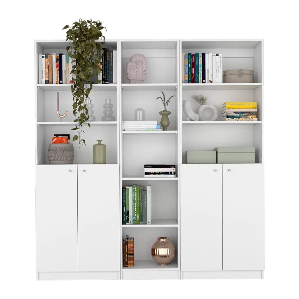 Levan 3 Piece Living Room Set White Particle Board Bookcases treevol furniture