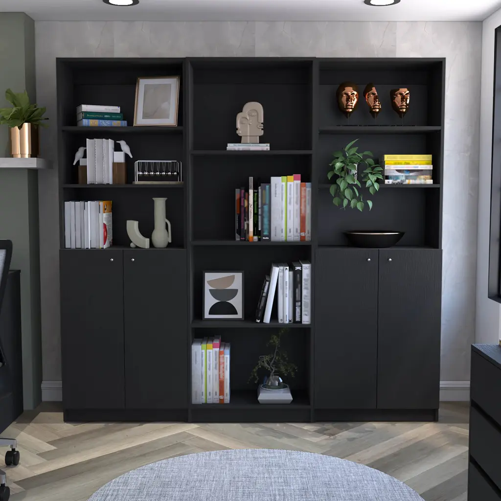 Hialeah 3 Piece Home Bookcase Set 74 Inches Wide 10 Shelves and Two Doors tuhome