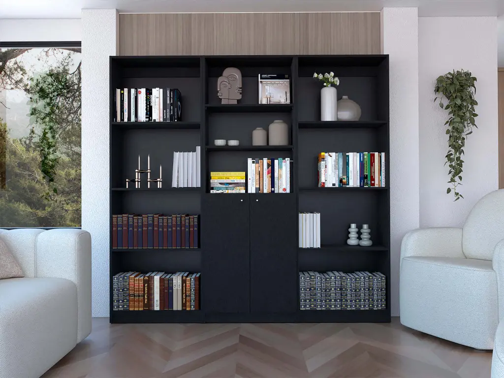 Black 3 Piece Living Room Set 3 Bookcases - Stylish Home Office or Library Furniture furniture max