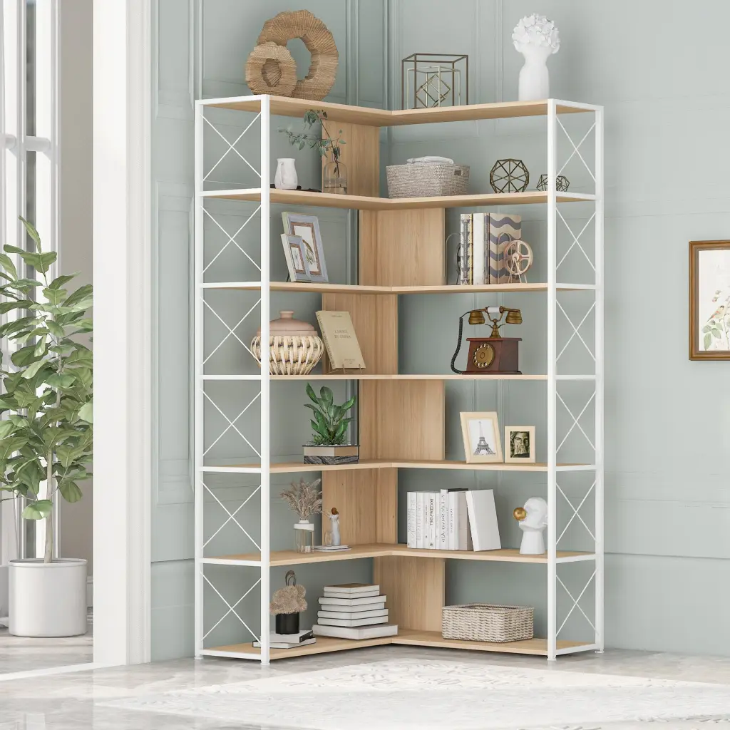 7 Tier Bookcase Home Office Bookshelf L Influenced Corner Bookcase by