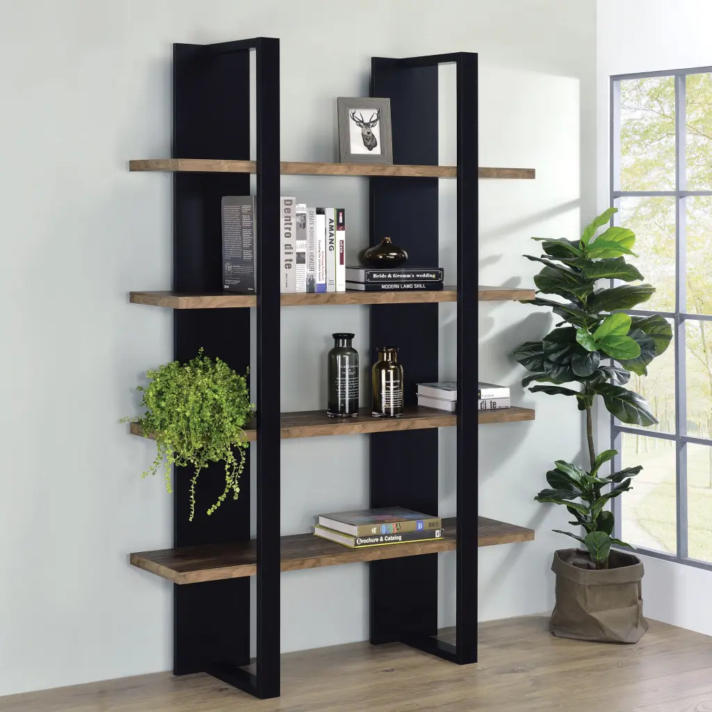 Mystrene Black and Walnut 4 Shelf Bookcase furniture max