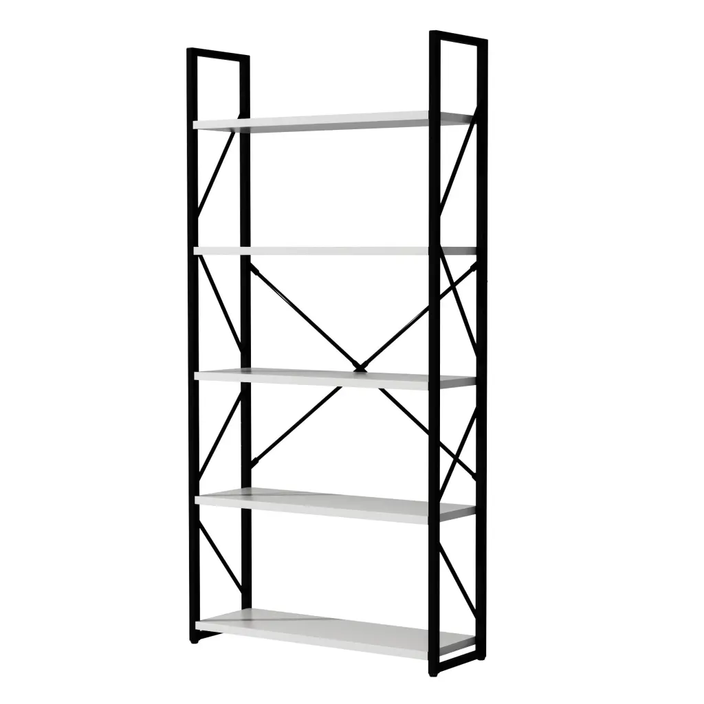 5 Tier Bookshelf, Freestanding White Bookcase, Modern Minimalist Open Shelf Storage Unit hong kong jiacheng
