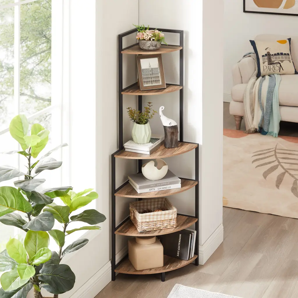 6 Tier Corner Open Shelf Modern Bookcase Wood Rack Freestanding Shelving rnb