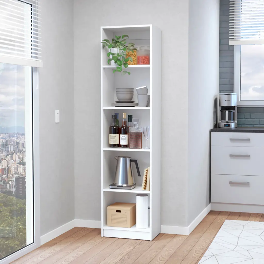 Sutton Slim Bookcase Modern 5 Shelf Design White Particle Board rta mubles colombia