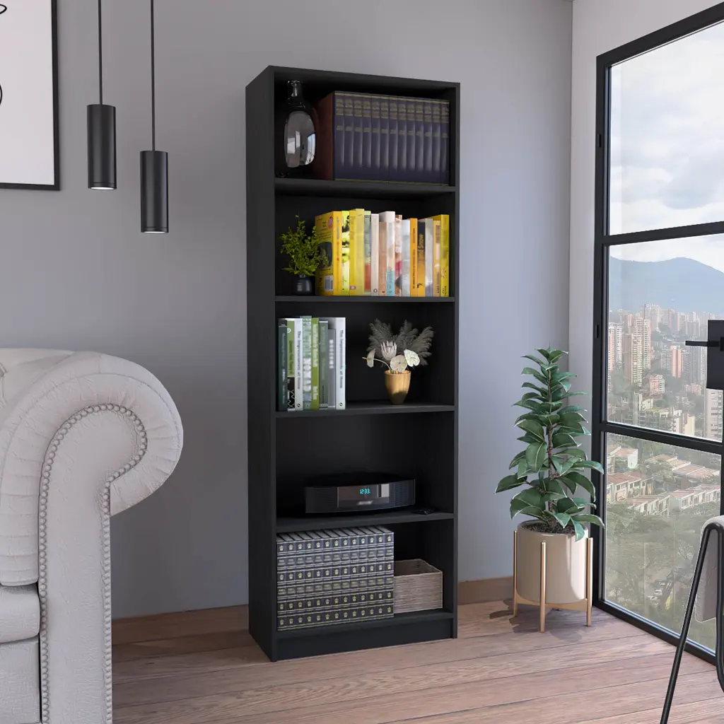 Vinton 4 Tier Bookcase Modern Storage Books And Decor Black rta mubles colombia