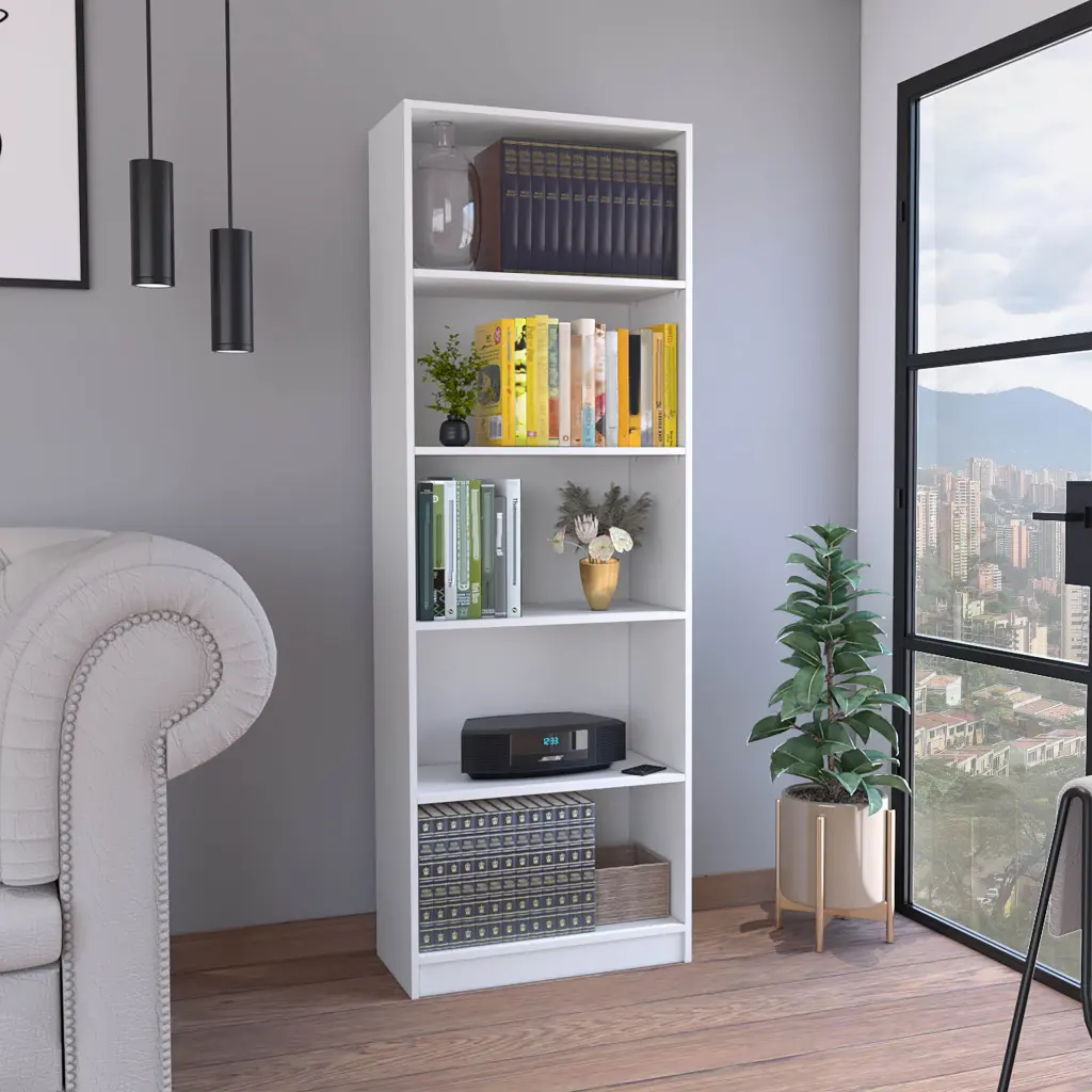 Vinton 4 Tier Bookcase Modern Storage Books and Decor White rta mubles colombia