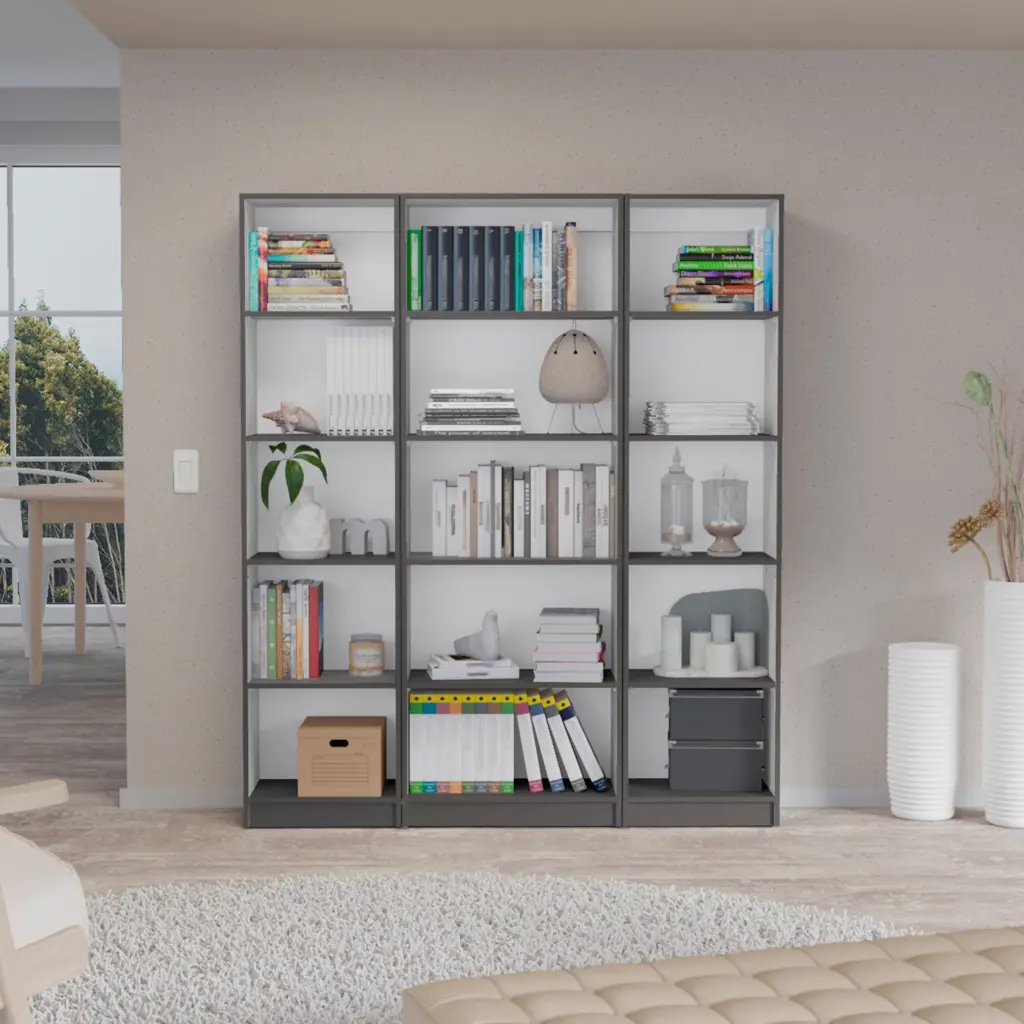 Bartow 3 Piece Home Bookcase Set 60 Inch Wide 15 Shelves Living Room tuhome