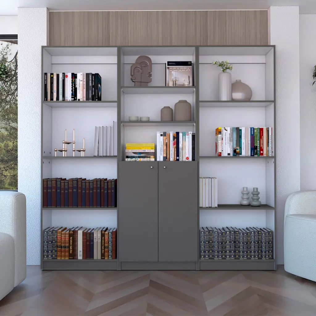 Duette 3 Piece Home Bookcase Set 74 Inch Wide 11 Shelves And 2 Doors tuhome