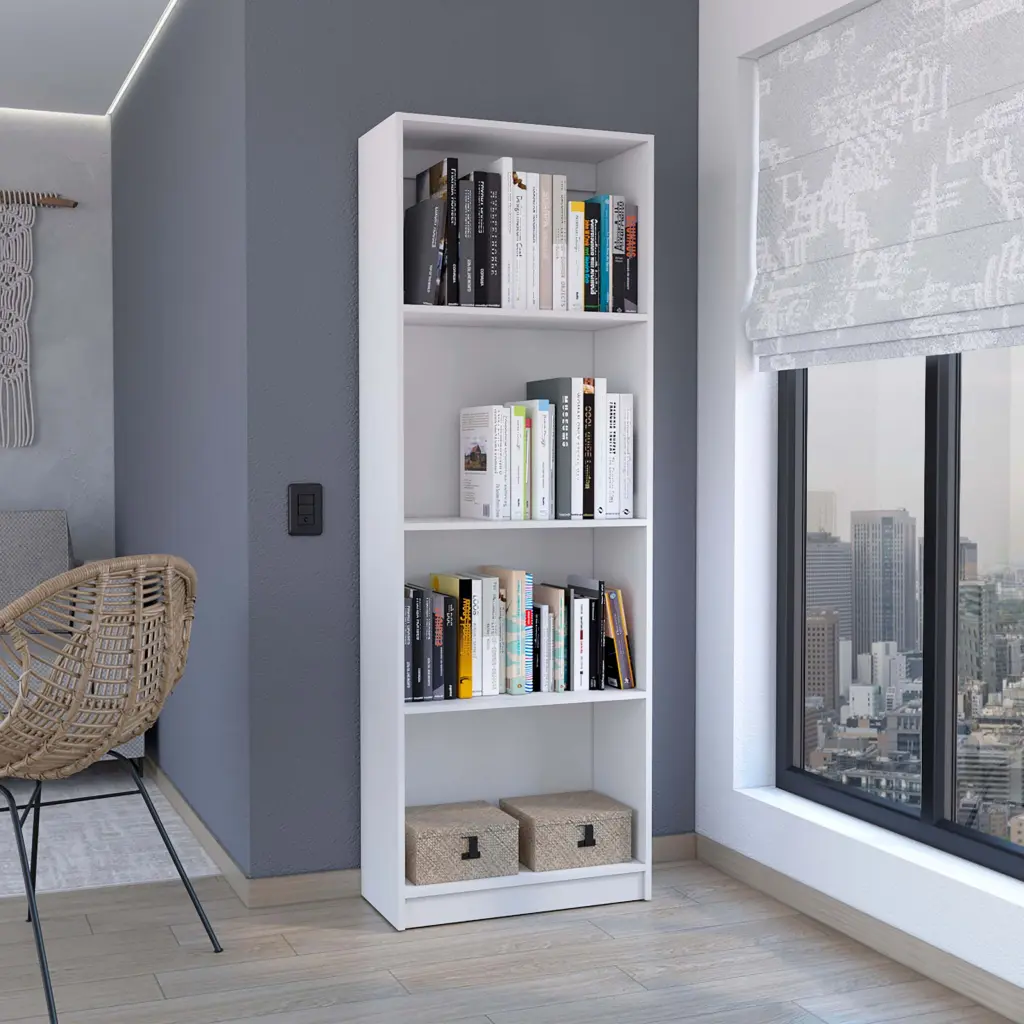 Modern Home Bookcase 4 Shelves White Display Unit Books And Decor tuhome