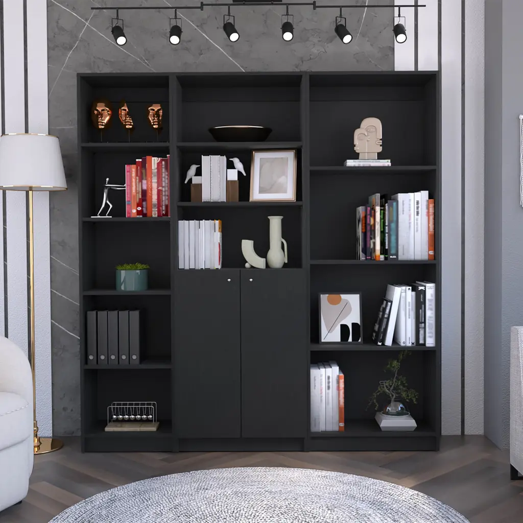 Poole 3 Piece Bookcase Set 67 Inch Wide 12 Shelves Two Door Storage tuhome