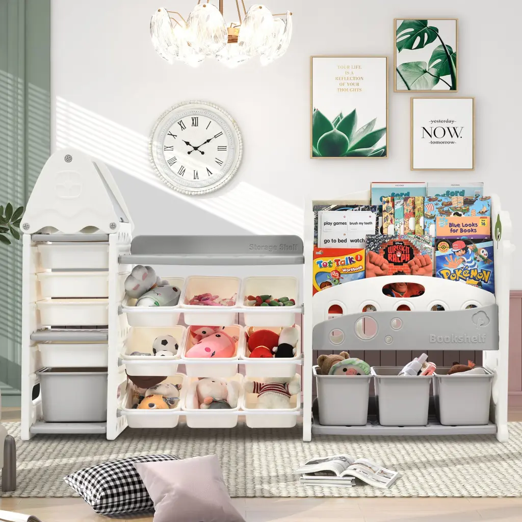 Kids Bookshelf Toy Storage Arranger 17 Bins and 5 Bookshelves mrs