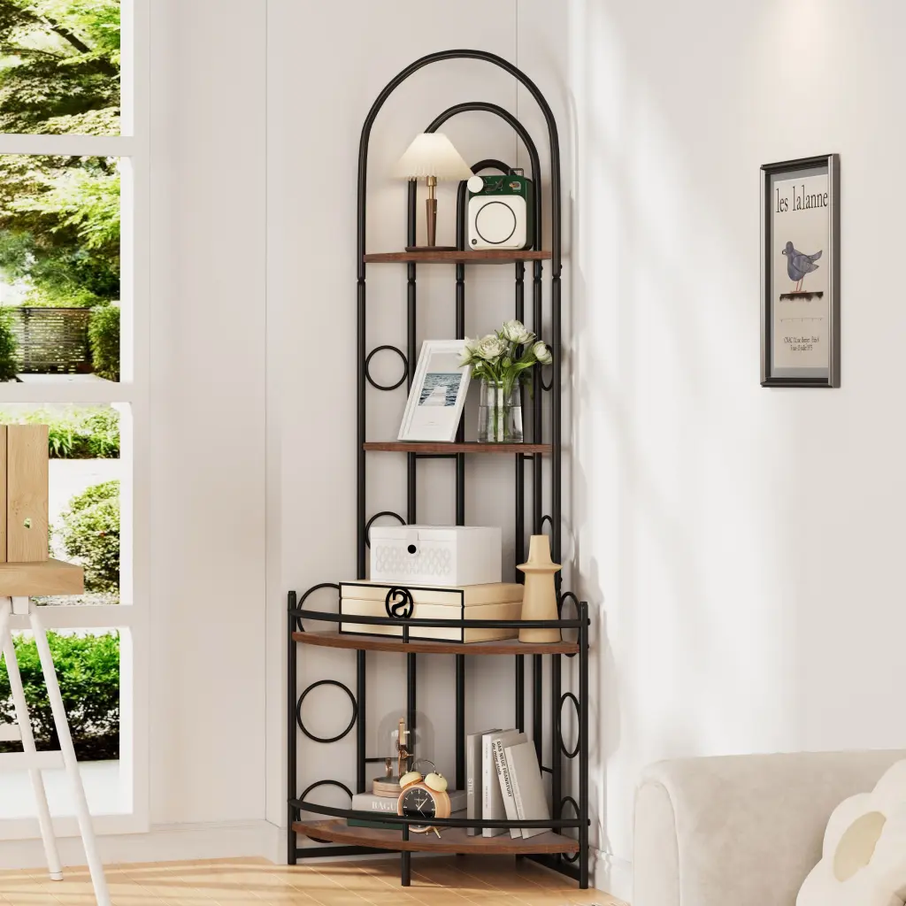 4 Tier Corner Bookshelf Modern Style Plant Stand Metal Frame rnb