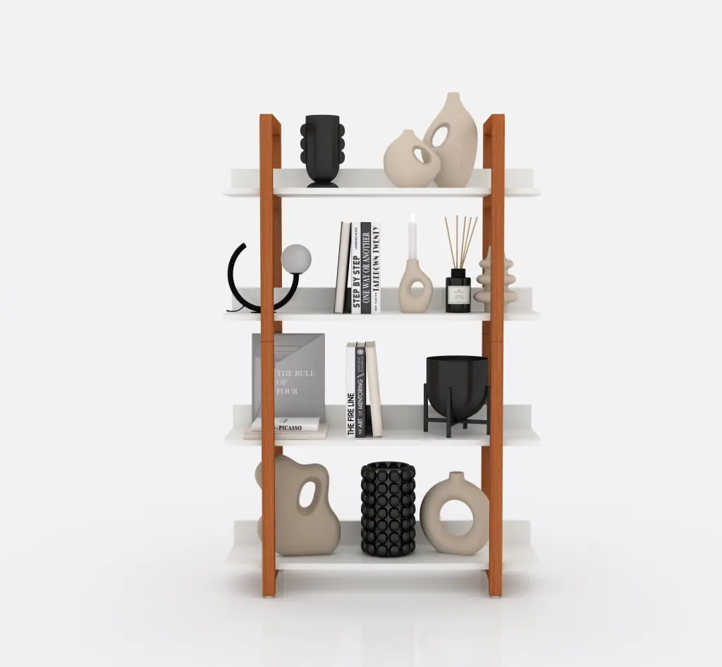 Solid Wood Bookshelf Four Layer Multifunctional Open Shelf Storage w2181
