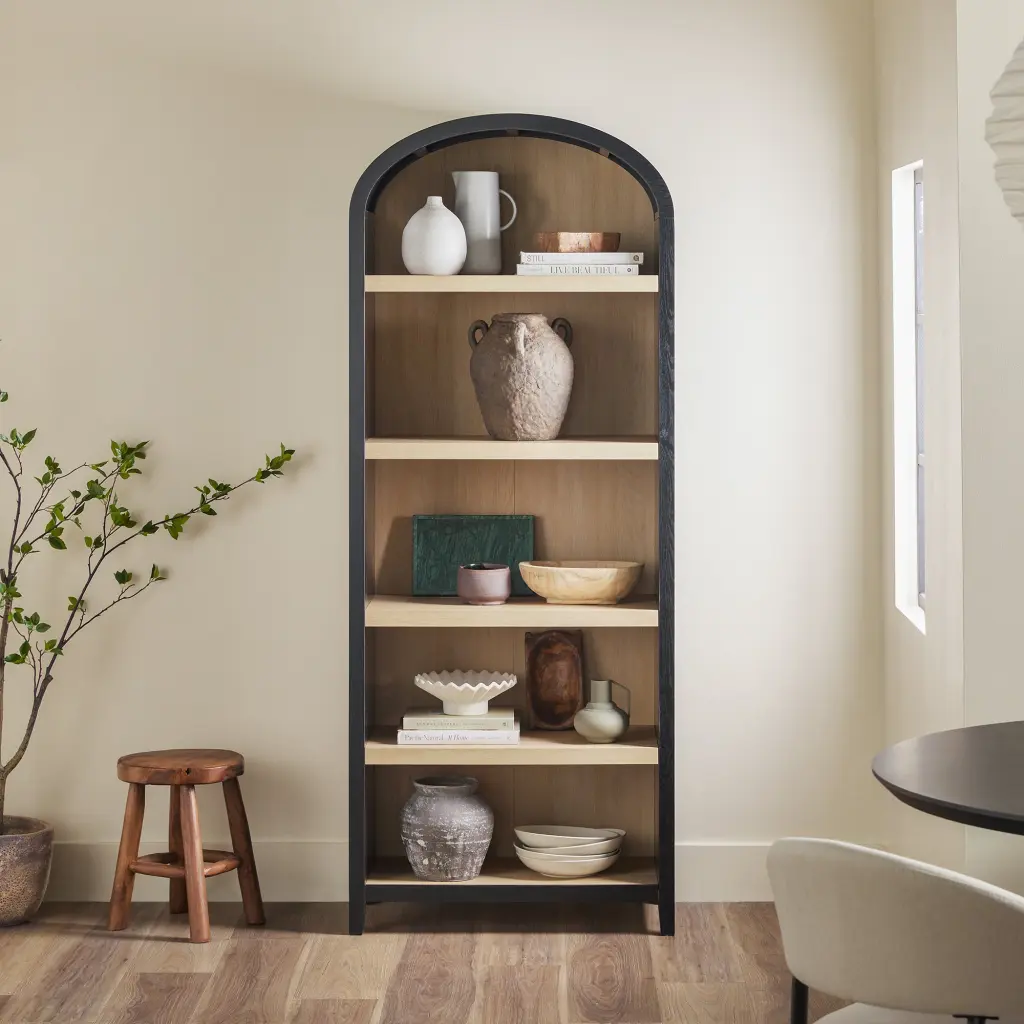 Modern 5 Shelf Open Arched Bookshelf Black MDF walker edison