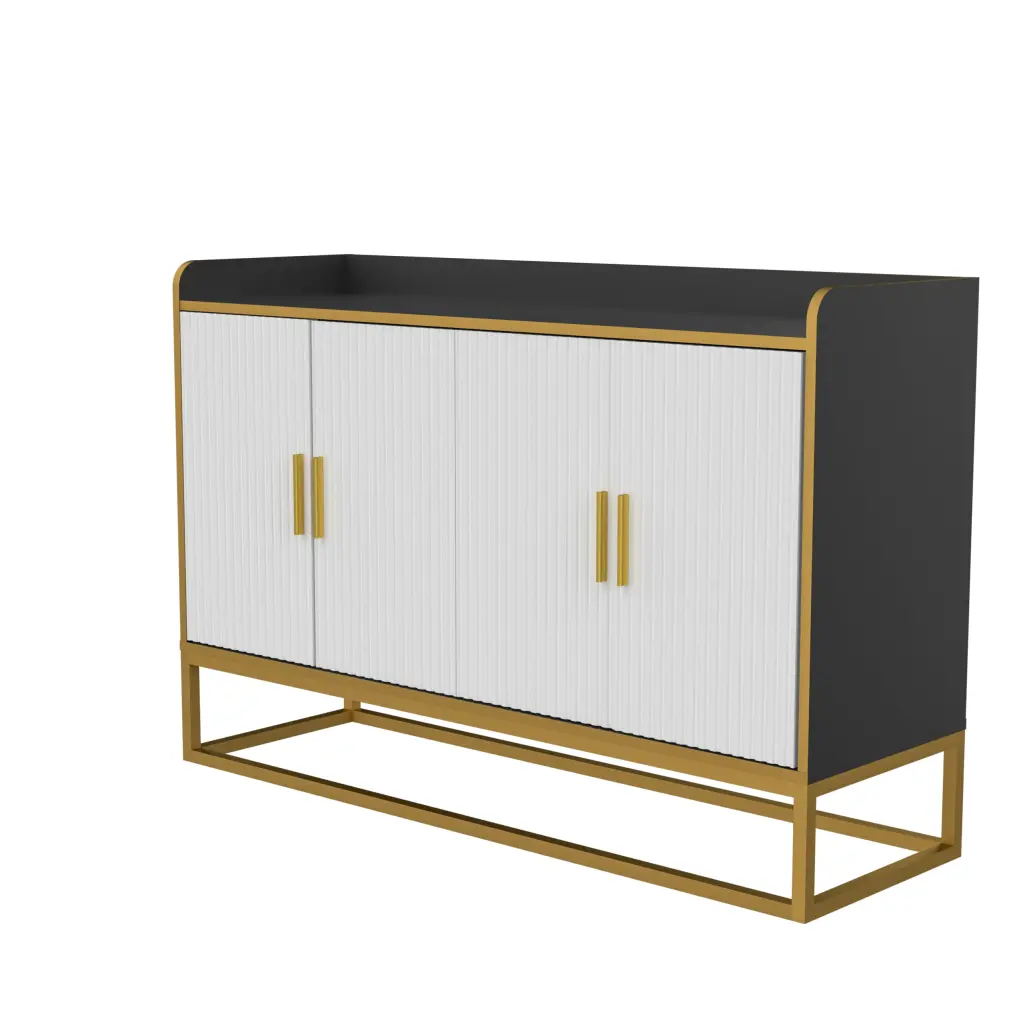 Modern Kitchen Buffet Storage Cabinet Cupboard Gloss Finish and Metal Legs justone interior
