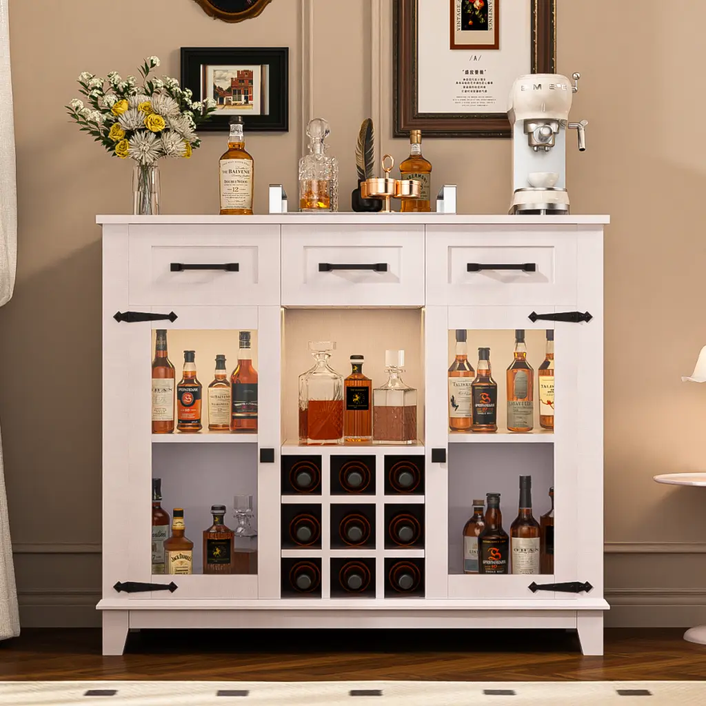 42 Inch Modern Farmhouse Sideboard Buffet Coffee Bar Cabinet Storage Doors memory valley