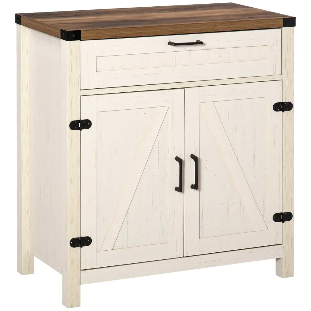 Homcom Farmhouse Sideboard Buffet Cabinet Rustic 2 Barn Doors Kitchen Storage aosom business