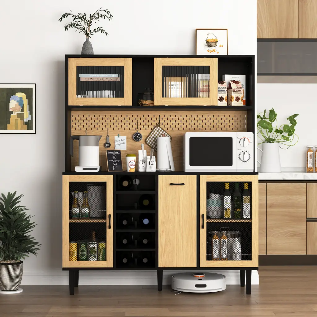 59 Inch H Buffet Sideboard Cabinet Storage Door and Power Outlet Farmhouse Style newmark