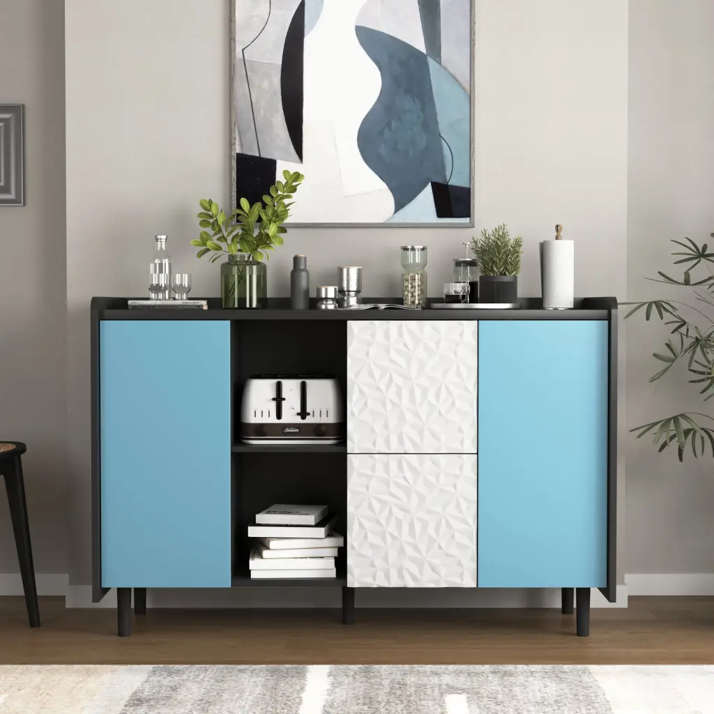 Sideboard Buffet Cabinet Black Storage Cabinet Blue Doors 2 Drawers newmark