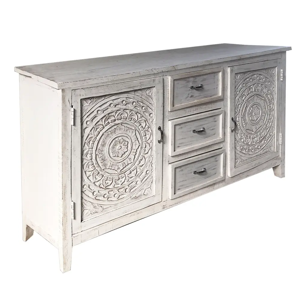 Olta 64 Inch Artisan-made Farmhouse Carved Sideboard Console Buffet Mahogany royal hampton