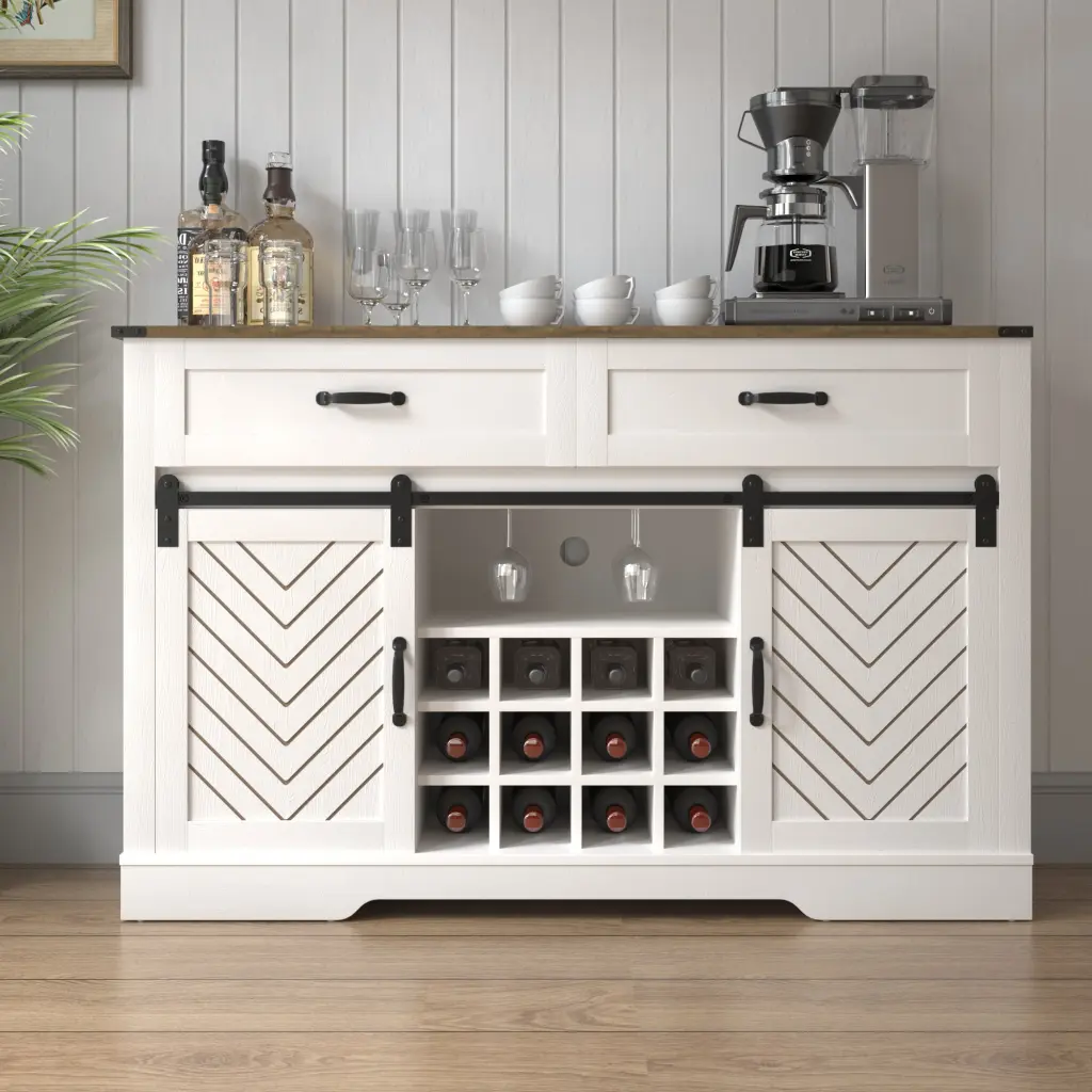 Farmhouse Storage Sideboard Buffet Coffee Bar Cabinet Sliding Doors tradeber