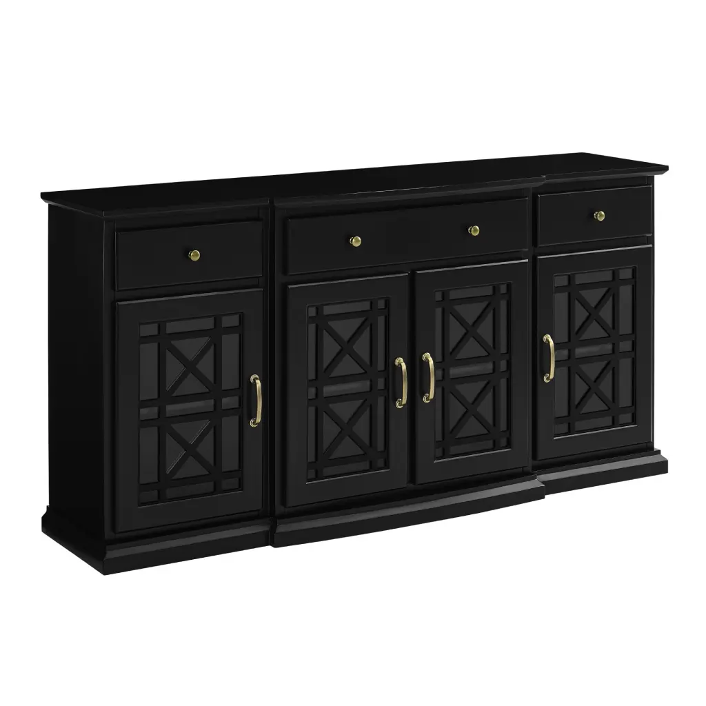 Timeless Fretwork Glass Door Sideboard Black MDF Storage Cabinet walker edison