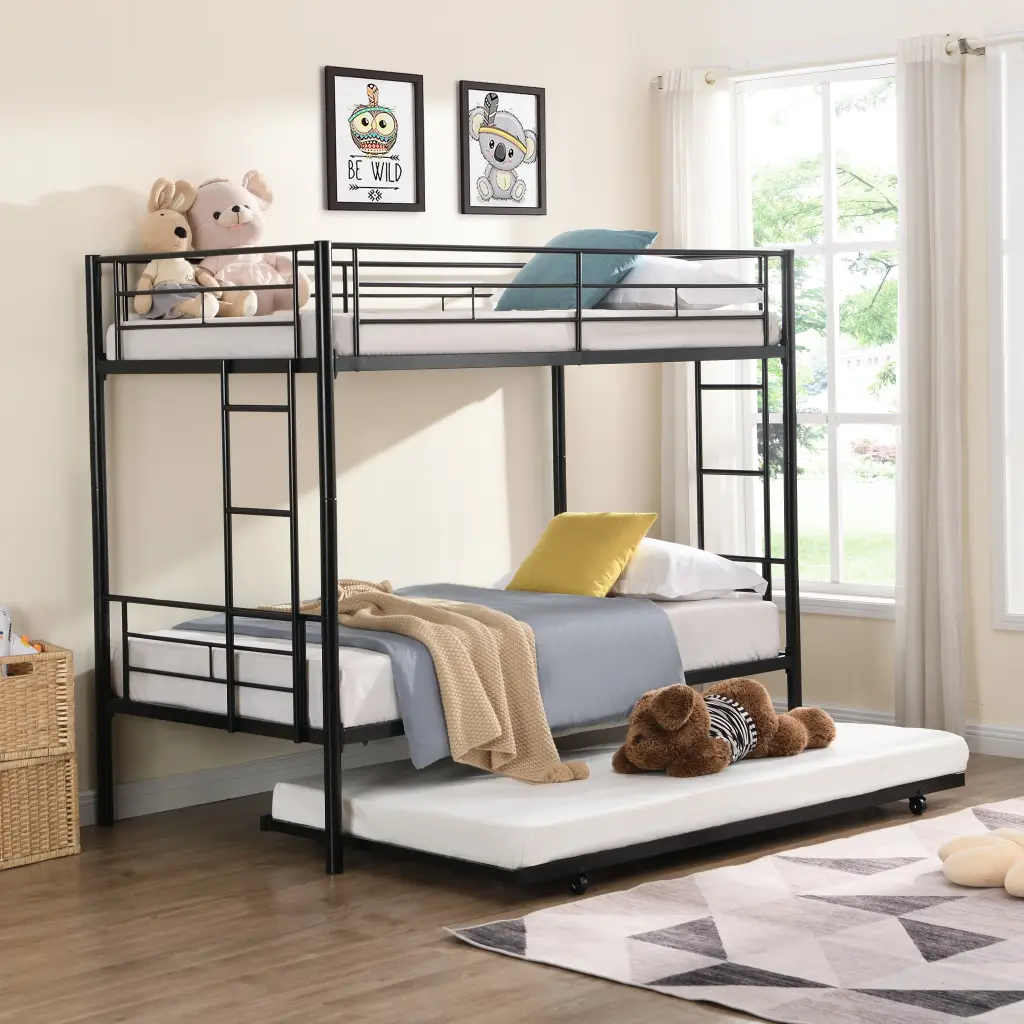 Metal Bunk Bed Trundle Black Black Metal civilfurniture