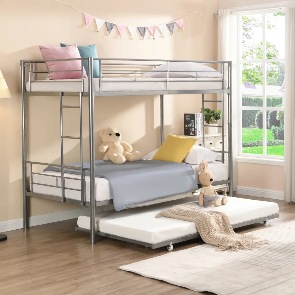 Metal Bunk Bed Trundle Silver civilfurniture