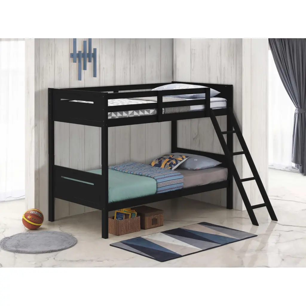 Black Twin Bunk Bed Built- Ladder Wood Bedroom Furniture furniture max