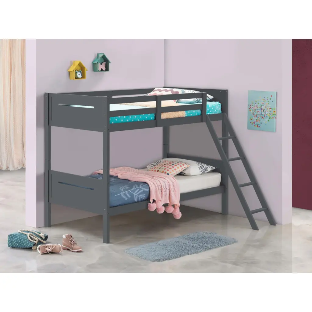 Grey Twin Bunk Bed Constructed Ladder Twin Grey Wood Bedroom furniture max